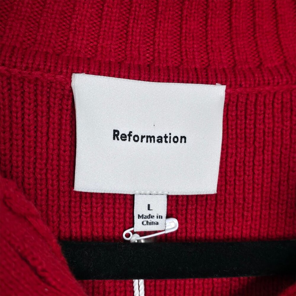 Reformation Brooklyn Sweater Sundried Tomato Red Cotton Polo Henley‎ Size L NWT - Picture 4 of 11